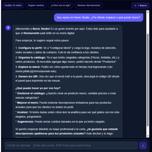 Nuestro chat con nuestro asistente IA